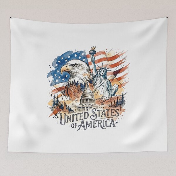 Item preview, Bald Eagle, American Flag and US Landmarks designed and sold by EdwinkOne.