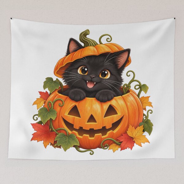 Item preview, Cute Black Kitten in a Jack O Lantern Pumpkin designed and sold by Kate1art.