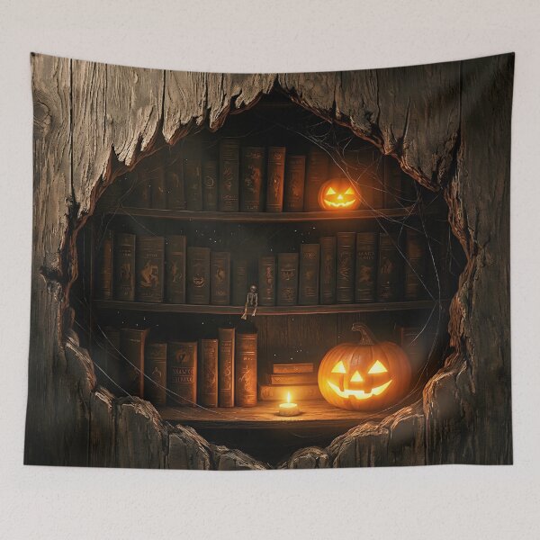 Item preview, Spooky 3d Halloween Bookshelf – Pumpkin Hollow Tree Art designed and sold by SideKickCreates.