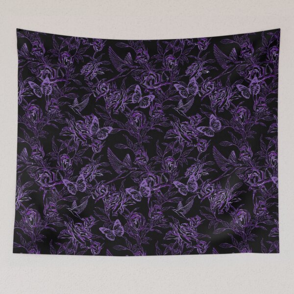 Item preview, Purple Gothic Floral Pattern – Black Roses, Butterflies and Hummingbirds, Dark Botanical Design designed and sold by ArtDesignRemix.