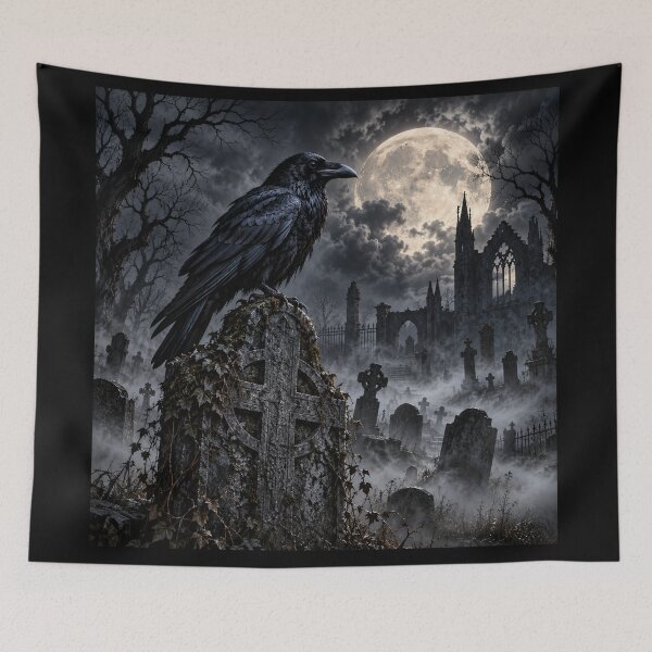 Item preview, Gothic Raven in a Moonlit Graveyard designed and sold by Kate1art.