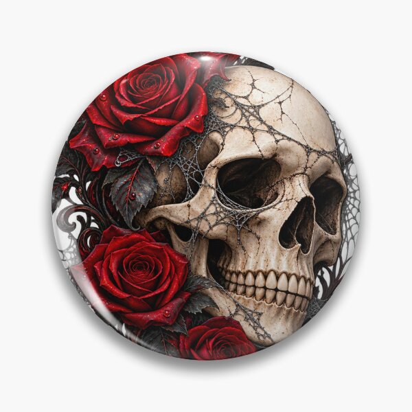 Item preview, Gothic Skull with Red Roses and Spiderwebs designed and sold by Kate1art.
