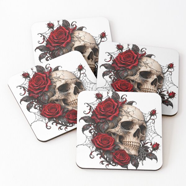 Item preview, Gothic Skull with Red Roses and Spiderwebs designed and sold by Kate1art.