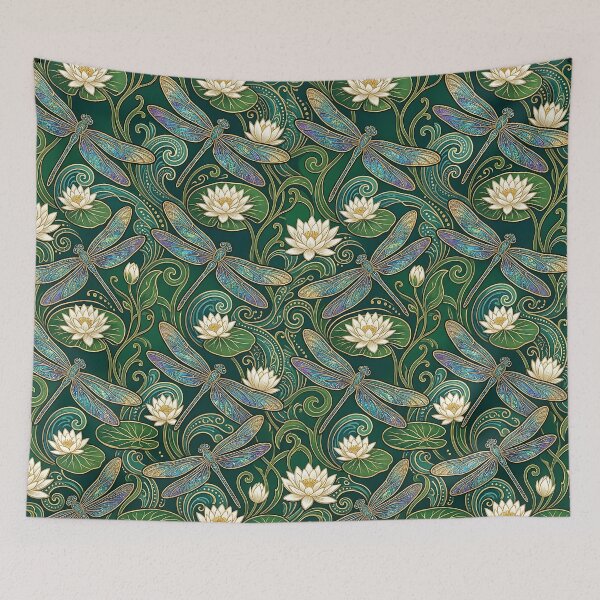 Item preview, Art Nouveau Dragonfly Water Lilies Pattern designed and sold by wallpapersarts.