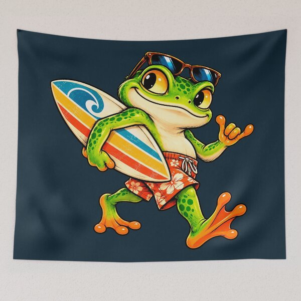 Item preview, Surfing Frog With Retro Surfboard designed and sold by ImagenFusionP.