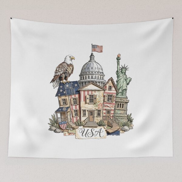 Item preview, American Landmarks Vintage Watercolor Art designed and sold by EdwinkOne.