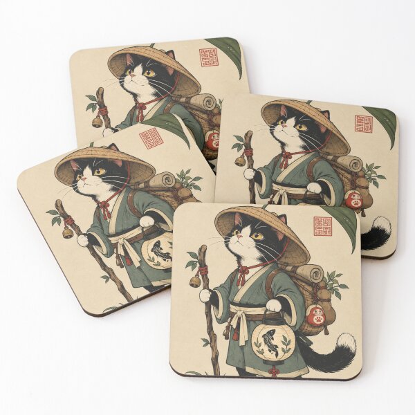 Item preview, Japanese Traveler Cat – Whimsical Vintage Illustration designed and sold by AbstractAuraArt.