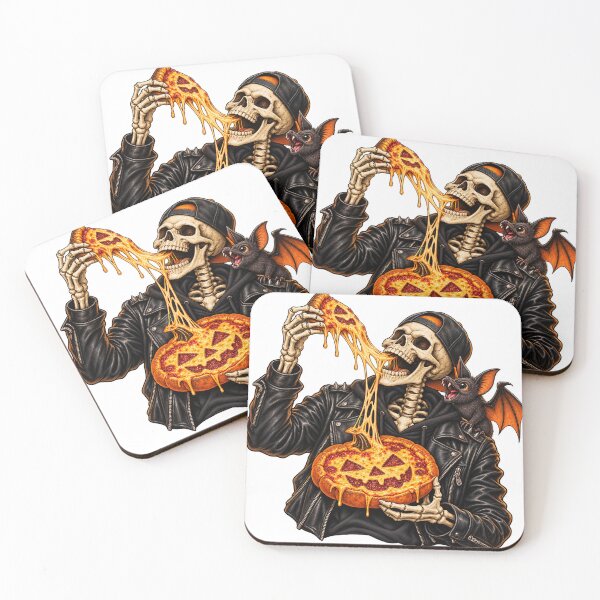Item preview, Funny Skeleton Eating Pumpkin Pizza with Bat designed and sold by Kate1art.