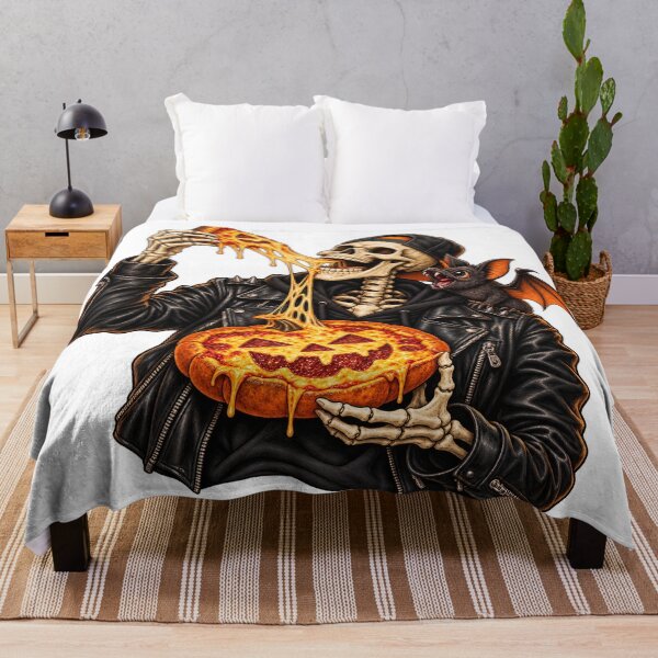 Item preview, Funny Skeleton Eating Pumpkin Pizza with Bat designed and sold by Kate1art.