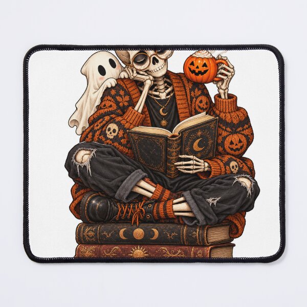 Item preview, Cozy Skeleton Reading Books with Pumpkin Coffee designed and sold by Kate1art.