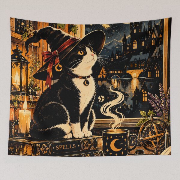 Item preview, Witchy Black Cat in a Magical Library designed and sold by AbstractAuraArt.