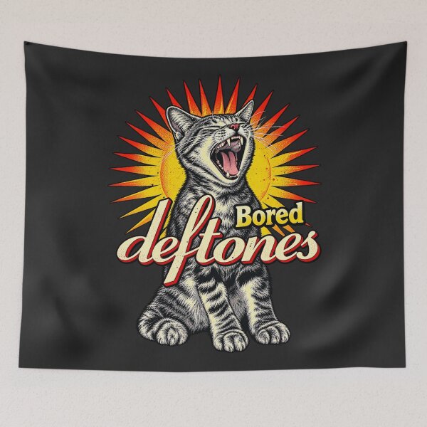 Item preview, Deftones Bored Cat Yawning Sunburst Alternative Rock Band Tribute Black Background designed and sold by Cuiroblinda.