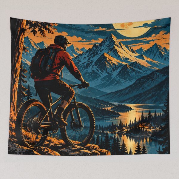 Item preview, Moonlit Mountain Biking Adventure in Alpine Wilderness designed and sold by AbstractAuraArt.