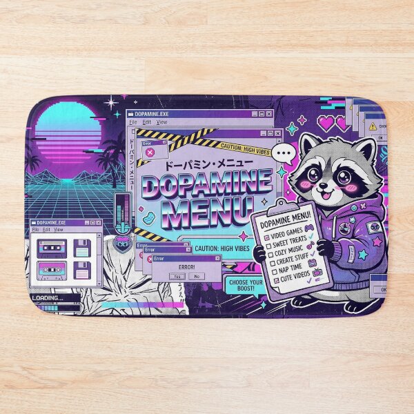 Item preview, Dopamine Menu Vaporwave Raccoon Desk Mat designed and sold by Visual Dept..
