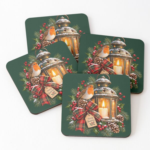 Item preview, Vintage Christmas Lantern Robin Bird Plaid Bow Holiday Art designed and sold by QCena.