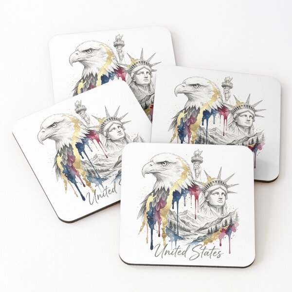 Item preview, American Eagle and Statue of Liberty Watercolor Art designed and sold by EdwinkOne.