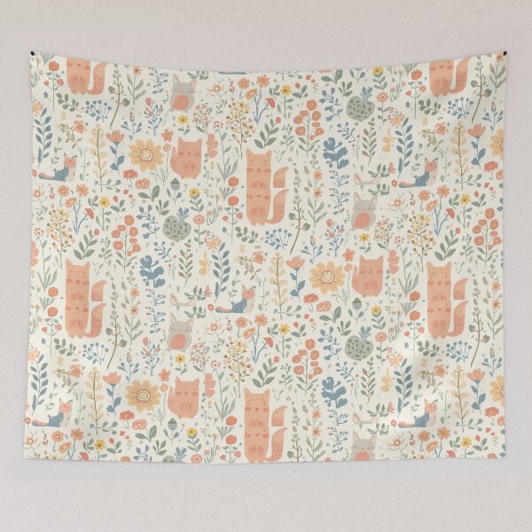Item preview, Whimsical Pastel Cats and Wildflowers – Cute Cottagecore Floral Pattern designed and sold by My Gluten Free Life UK.