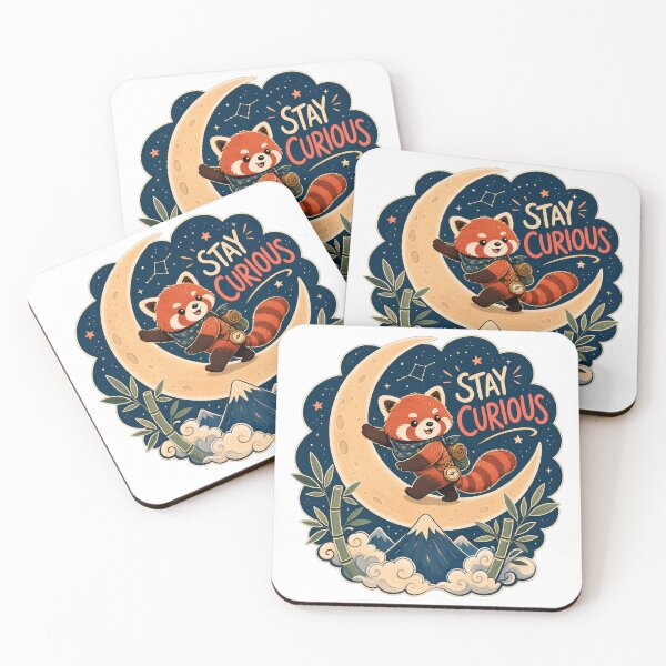 Item preview, Stay Curious Red Panda Adventurer Moon Stars Bamboo Mountain Japanese Style Cute Animal Gift designed and sold by stillhereworks.