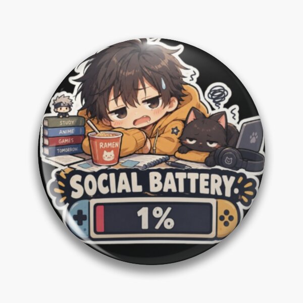 Item preview, Anime Social Battery 1%, Funny Tired Chibi Art. designed and sold by TulipsArtDesigns .