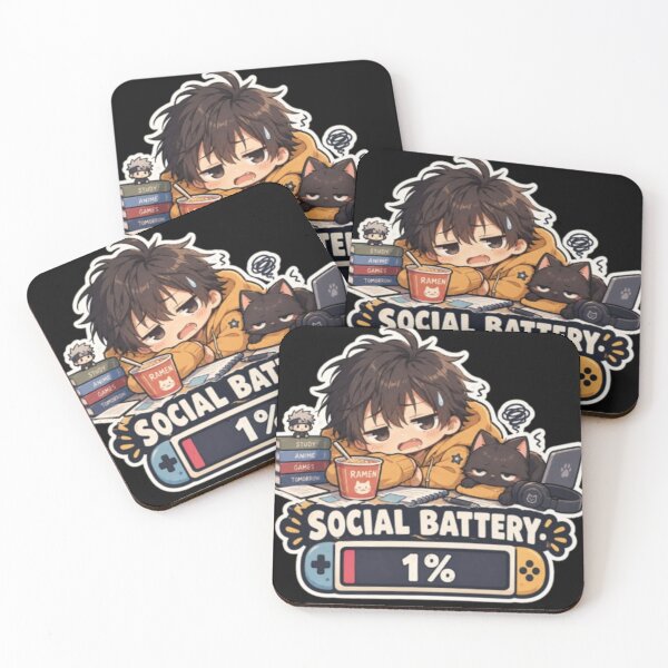 Item preview, Anime Social Battery 1%, Funny Tired Chibi Art. designed and sold by TulipsArtDesigns .