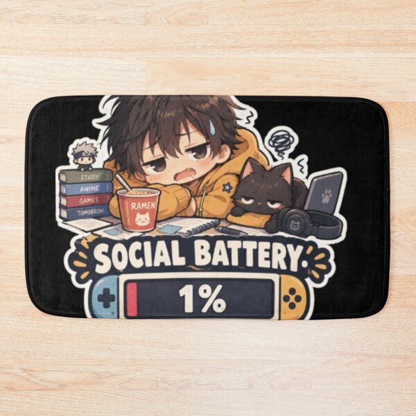 Item preview, Anime Social Battery 1%, Funny Tired Chibi Art. designed and sold by TulipsArtDesigns .