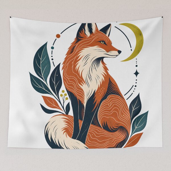 Item preview, Celestial Red Fox and Crescent Moon Illustration designed and sold by Discount code.