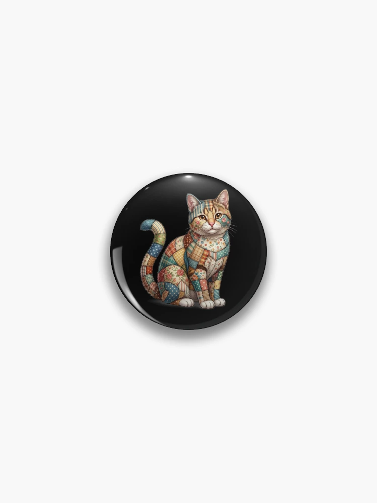 Thumbnail 1 of 3, Pin, Patchwork Cat designed and sold by ReneMM.