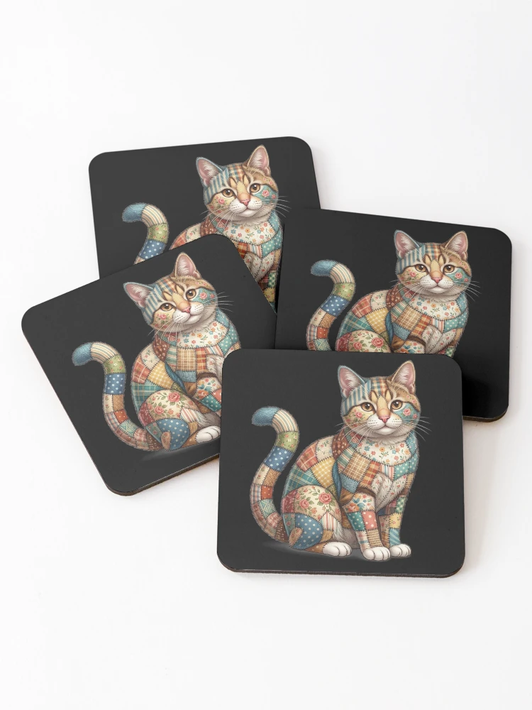 Thumbnail 1 of 5, Coasters (Set of 4), Patchwork Cat designed and sold by ReneMM.