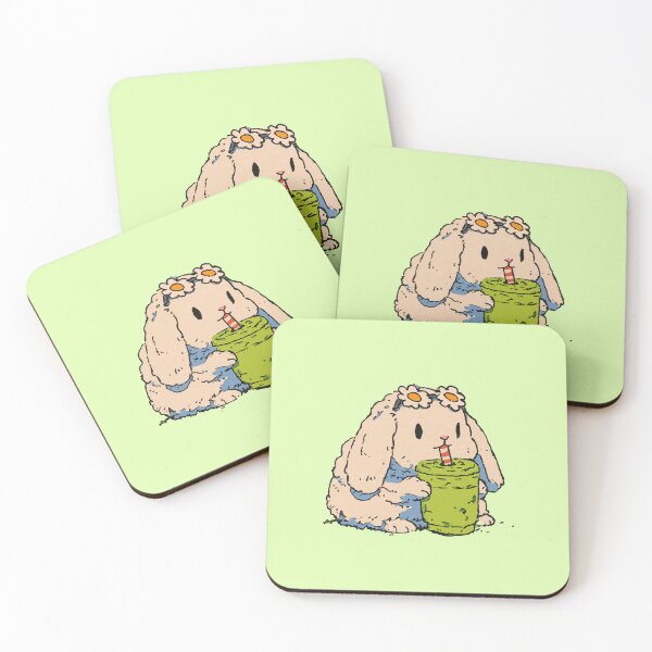 Item preview,  Tiny Bunny Drinking Iced Matcha Latte | Trendy Summer Aesthetic Art  designed and sold by kuwagatamushi.