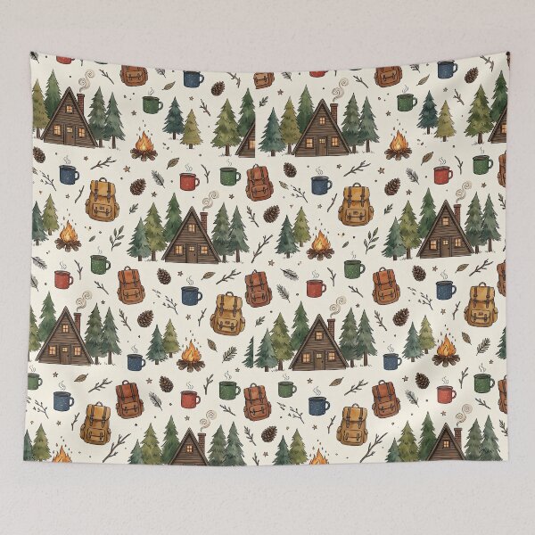 Item preview, Cozy Forest Cabincore Outdoor Camping Pattern designed and sold by wallpapersarts.