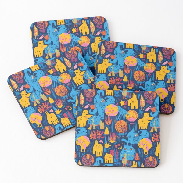 Item preview, Colourful Whimsical Cats – Funky Blue and Yellow Cat Pattern designed and sold by My Gluten Free Life UK.