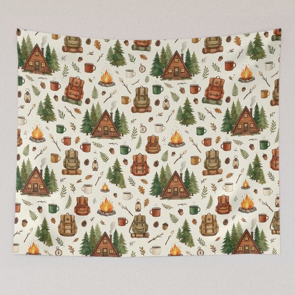 Item preview, Cozy Forest Cabincore Outdoor Camping Pattern designed and sold by wallpapersarts.