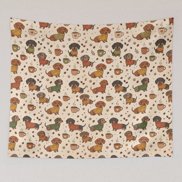 Artikelvorschau, Cute Dachshund Dog And Coffee Pattern entworfen und verkauft von wallpapersarts.