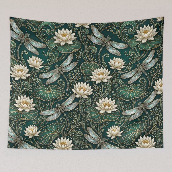 Item preview, Art Nouveau Dragonfly Water Lilies Pattern designed and sold by wallpapersarts.