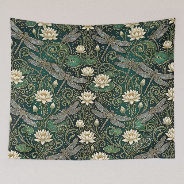 Item preview, Art Nouveau Dragonfly Water Lilies Pattern designed and sold by wallpapersarts.