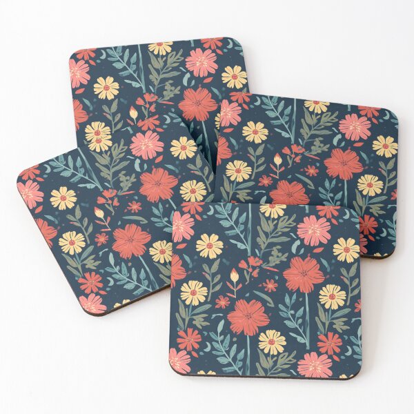 Item preview, Retro Abstract Flowers – Colourful 70s Floral Pattern on Navy designed and sold by My Gluten Free Life UK.