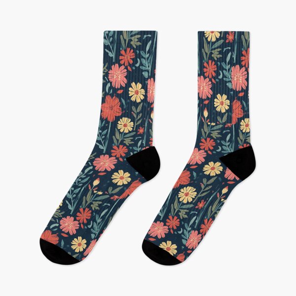 Item preview, Retro Abstract Flowers – Colourful 70s Floral Pattern on Navy designed and sold by My Gluten Free Life UK.