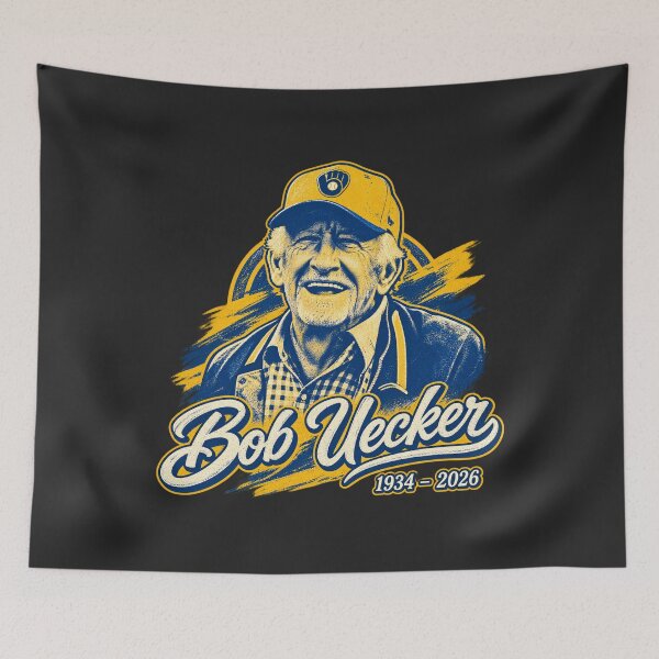 Item preview, Bob Uecker Smiling Portrait 1934 2026 Yellow Blue Tribute Legendary Broadcaster designed and sold by Pliable.