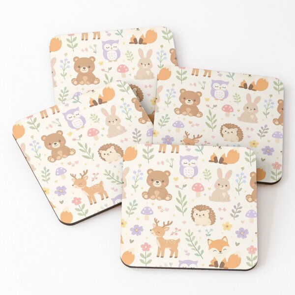 Item preview, Cute Woodland Animals – Pastel Forest Friends and Flowers Pattern designed and sold by My Gluten Free Life UK.