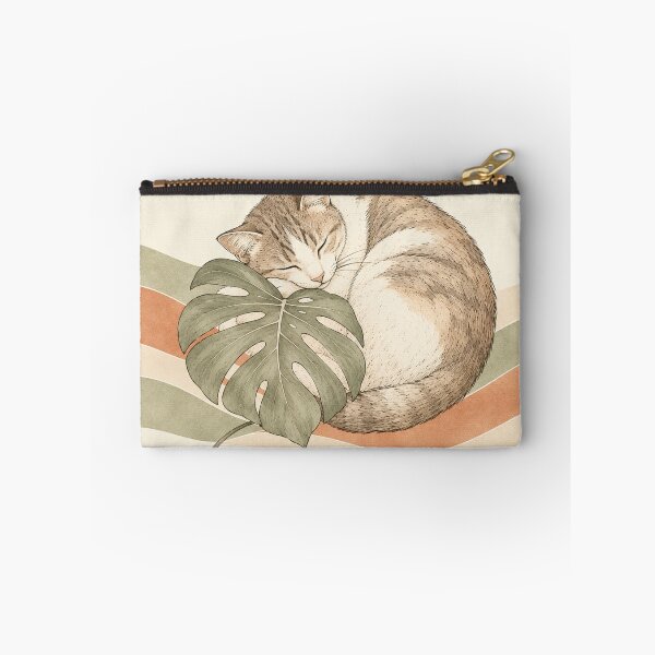 Item preview, Sleeping Cat and Monstera Leaf Line Art | Sage Terracotta Cat Lover Plant Parent Illustration designed and sold by Zaramodo.