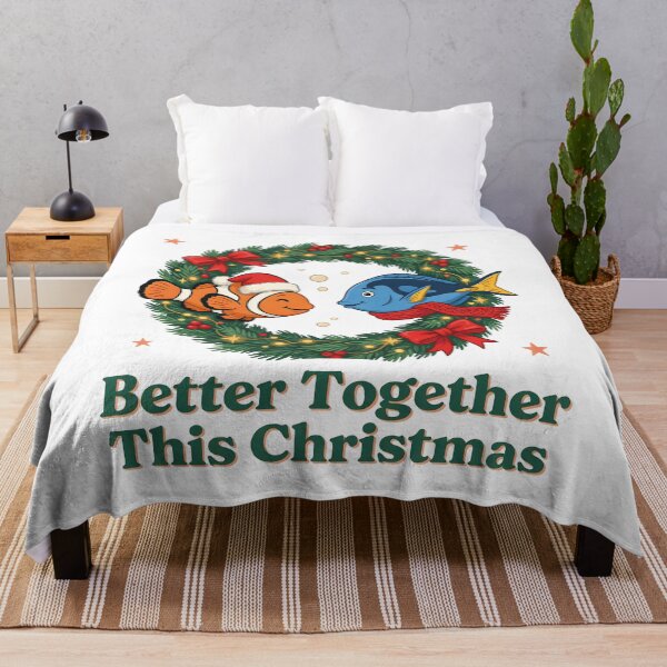 Item preview, Better Together This Christmas - Clownfish and Blue Tang Festive Aquarium Graphic designed and sold by TankTherapyArt.