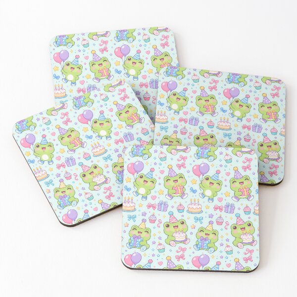 Item preview, Cute Kawaii Birthday Frogs with Party Hats and Cake Pastel Pattern designed and sold by Soft Berry Studio.