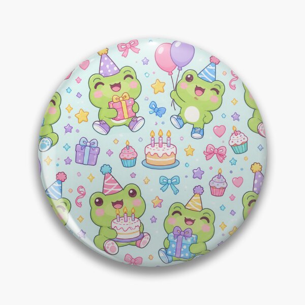 Item preview, Cute Kawaii Birthday Frogs with Party Hats and Cake Pastel Pattern designed and sold by Soft Berry Studio.