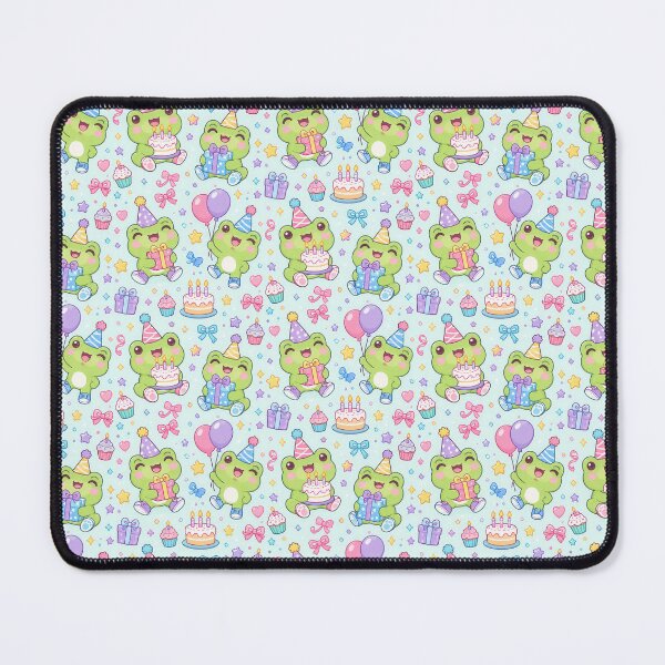 Item preview, Cute Kawaii Birthday Frogs with Party Hats and Cake Pastel Pattern designed and sold by Soft Berry Studio.