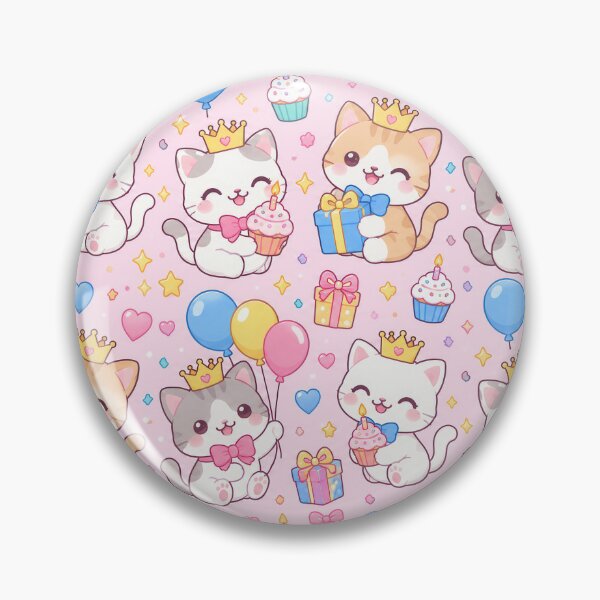 Item preview, Cute Kawaii Birthday Kittens with Crowns and Cupcakes Pastel Pattern designed and sold by Soft Berry Studio.