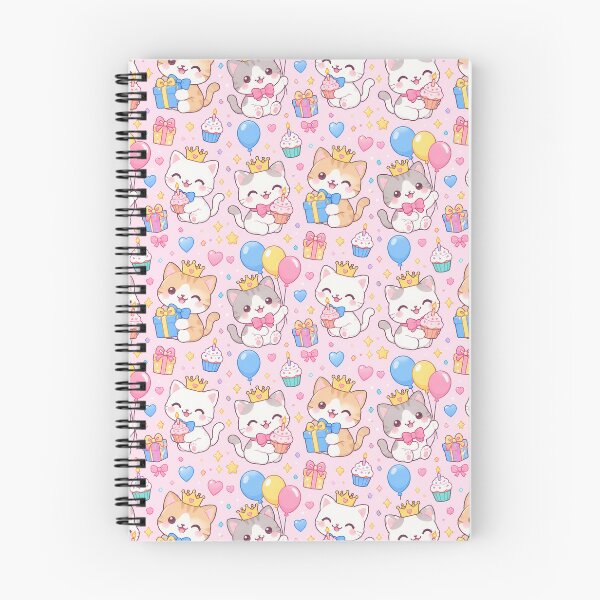 Item preview, Cute Kawaii Birthday Kittens with Crowns and Cupcakes Pastel Pattern designed and sold by Soft Berry Studio.