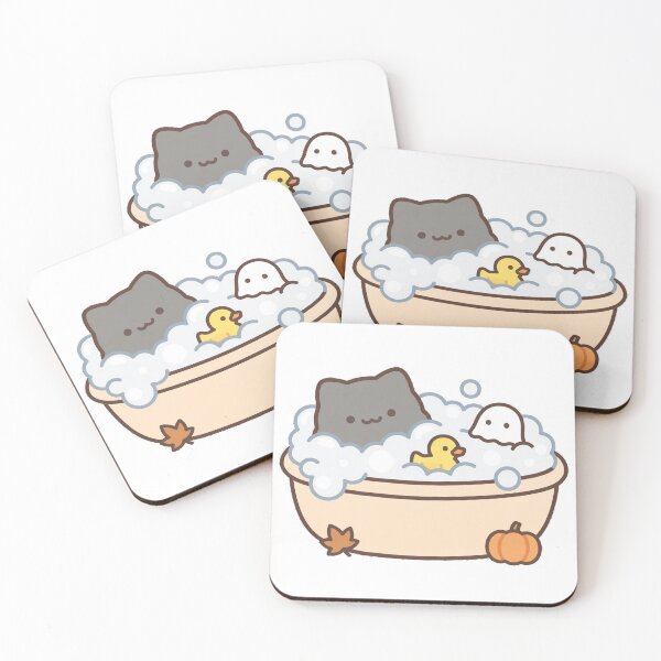 Item preview, Cute Black Cat Ghost Bubble Bath Rubber Duck Fall Kawaii Sticker designed and sold by xiaoxiaochibi.