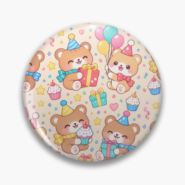 Item preview, Cute Kawaii Birthday Bears with Party Hats and Gifts Pastel Pattern designed and sold by Soft Berry Studio.