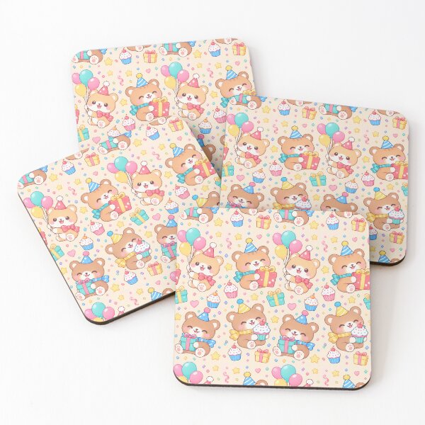 Item preview, Cute Kawaii Birthday Bears with Party Hats and Gifts Pastel Pattern designed and sold by Soft Berry Studio.