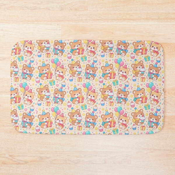 Item preview, Cute Kawaii Birthday Bears with Party Hats and Gifts Pastel Pattern designed and sold by Soft Berry Studio.